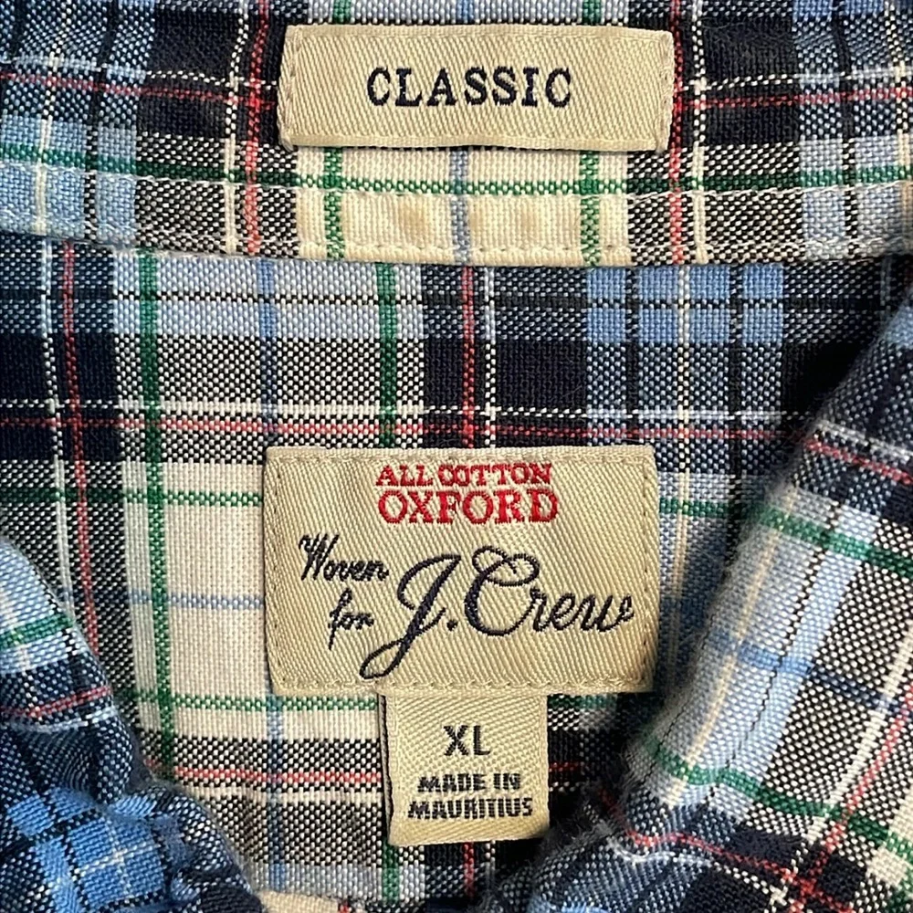 J. Crew Classic‎ fit All-cotton oxford Size XL red/white/blue/green plaid shirt.